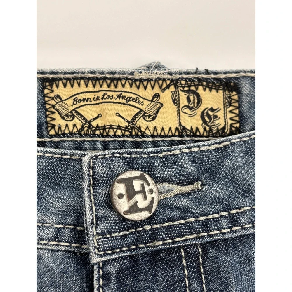Ecko Unltd Mens Distressed Embroidered Cross Pocket Jeans Blue Size 36 Y2K